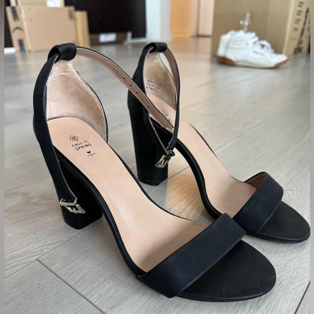 Call it spring black strappy block heels